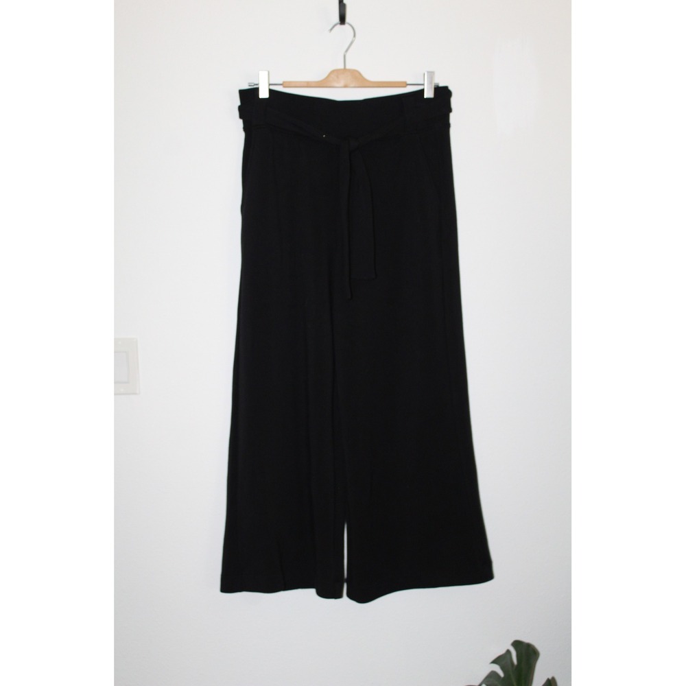 Spanx AirEssentials Wide Leg Pants Black Tie Waist Large Petite Comfy Workwear